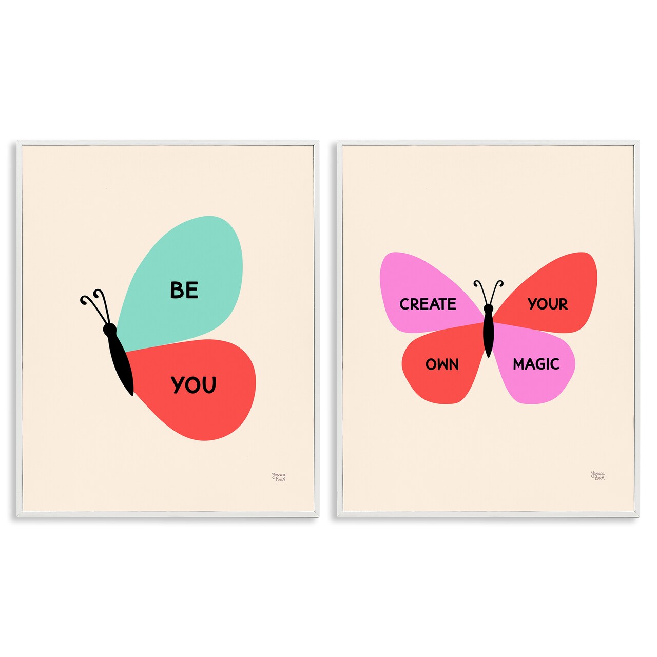 Stupell Industries Inspiring Butterfly Sentiments 2 pc Framed Giclee Wall Art Set Design by Jessica Beck